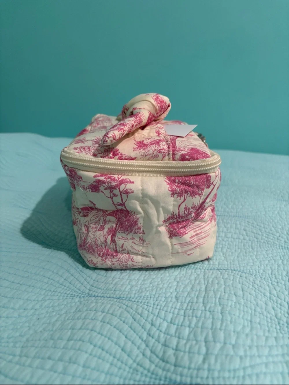 Pink Toile Quilted Cosmetic Travel Case